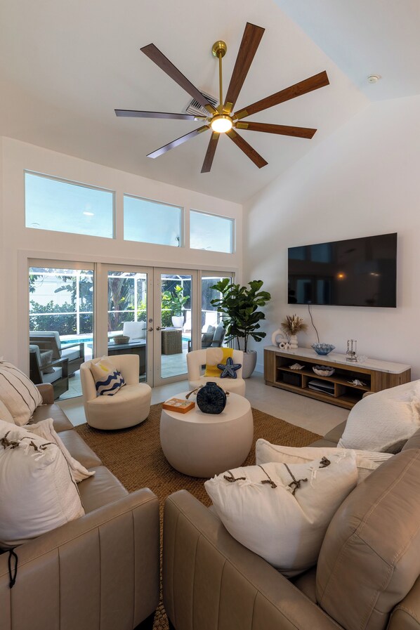 Smart TV, fireplace, video games, books