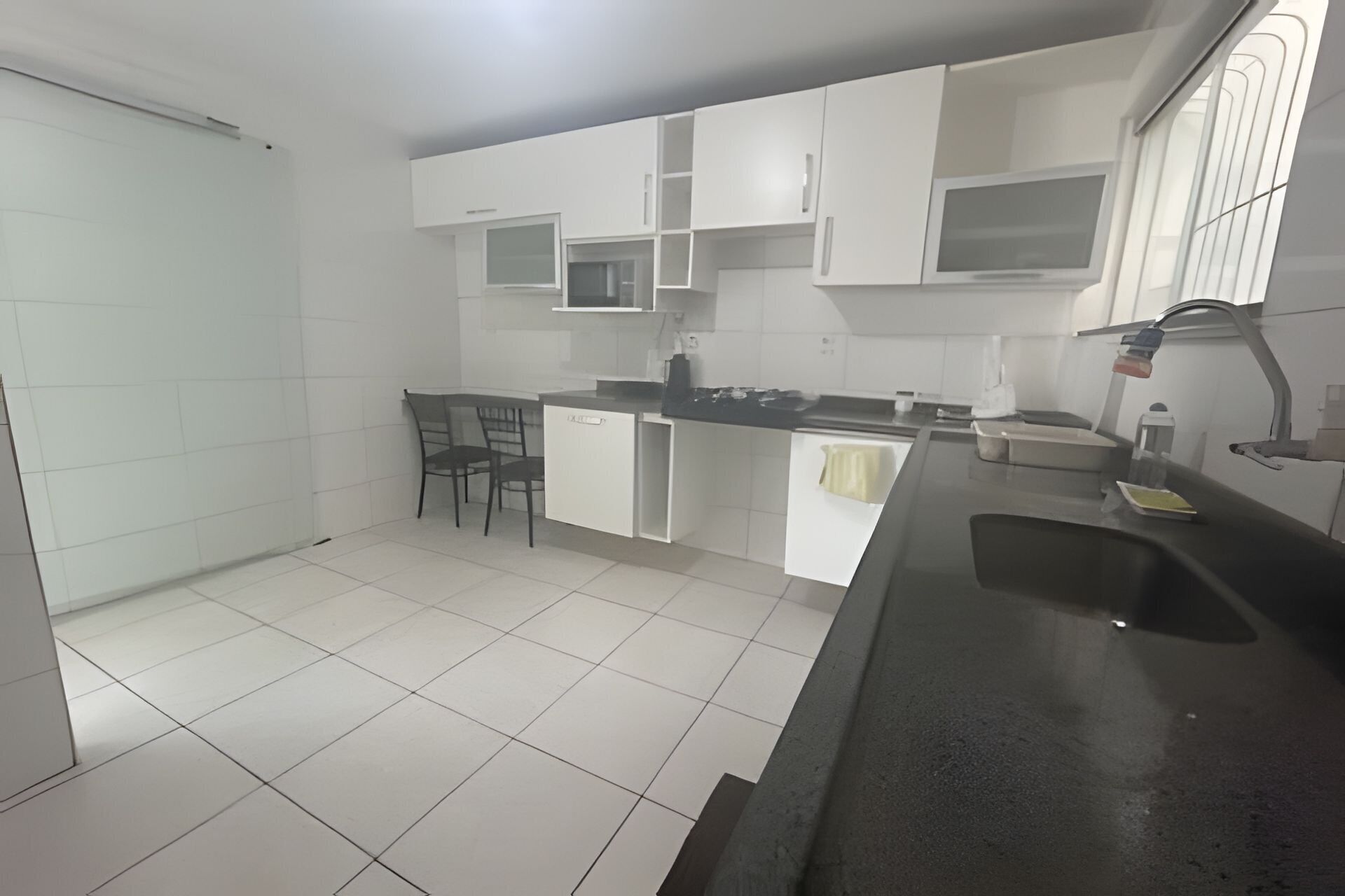 Fridge, microwave, cookware/dishes/utensils