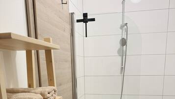 Hair dryer, towels, toilet paper