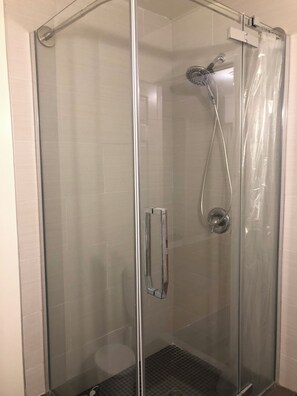 Shower, bidet, towels, soap