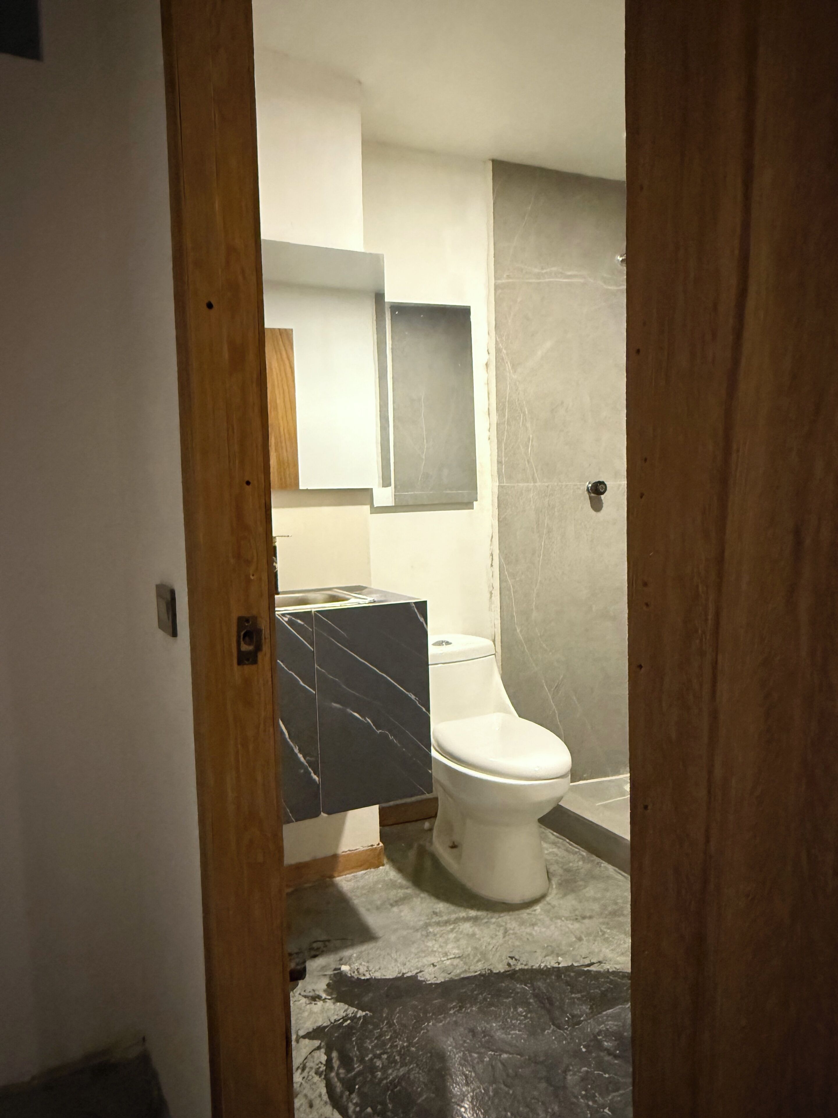 Shower, towels, toilet paper