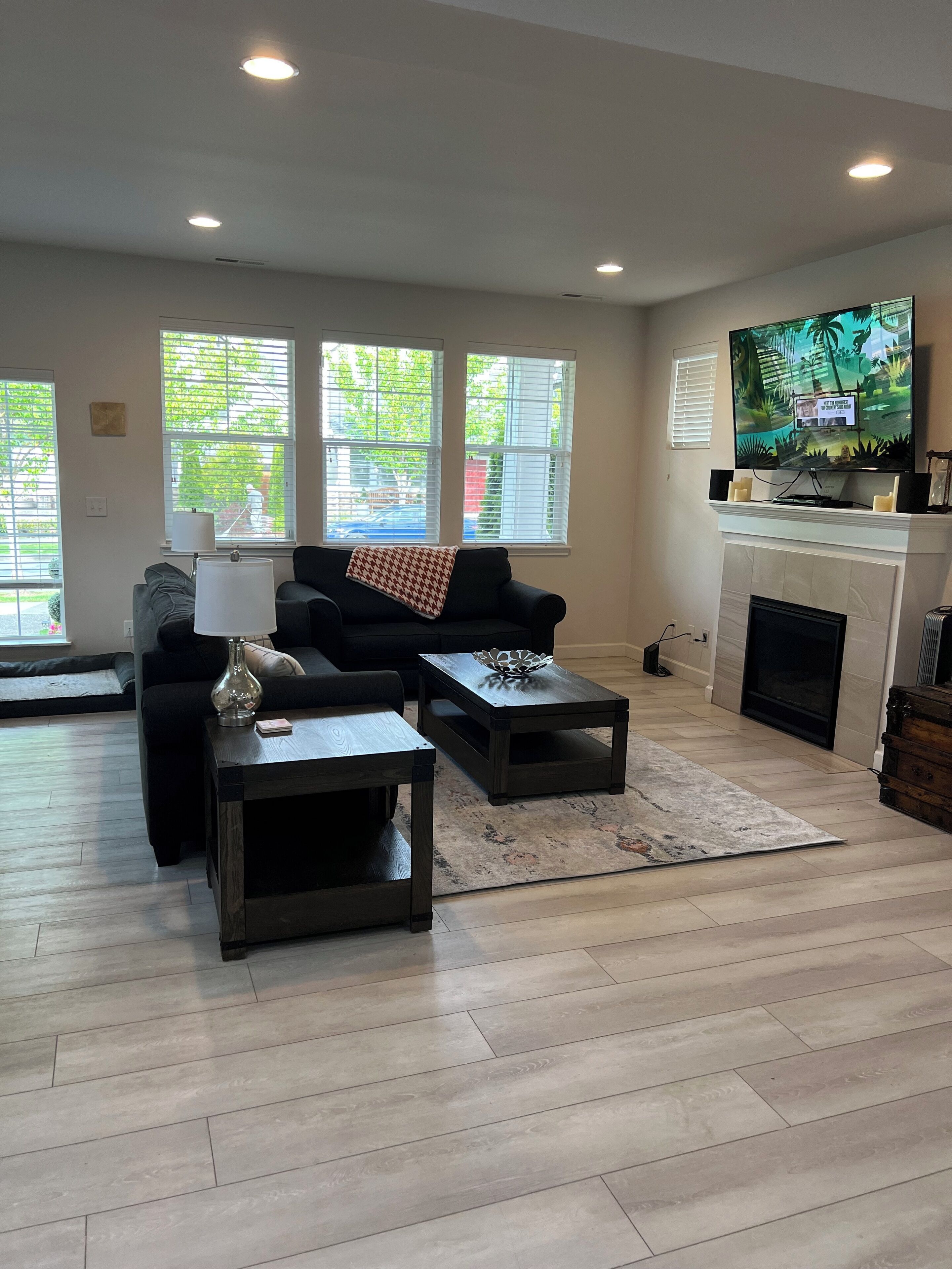 Smart TV, fireplace, DVD player