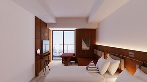 Herbergi fyrir þrjá | Öryggishólf í herbergi, skrifborð, straujárn/strauborð