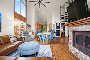 TV, fireplace, offices