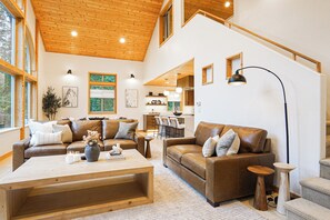 Smart TV, chimenea, libros