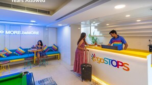 A reception area with a counter labeled "gastops" and a sign indicating "Only 18+ Years Allowed". - goSTOPS Bengaluru Jayanagar (Bengaluru)