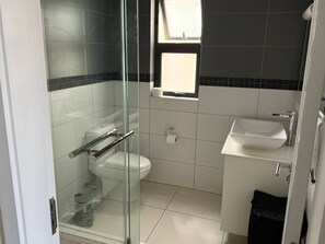Douche, serviettes fournies, savon, papier de toilette