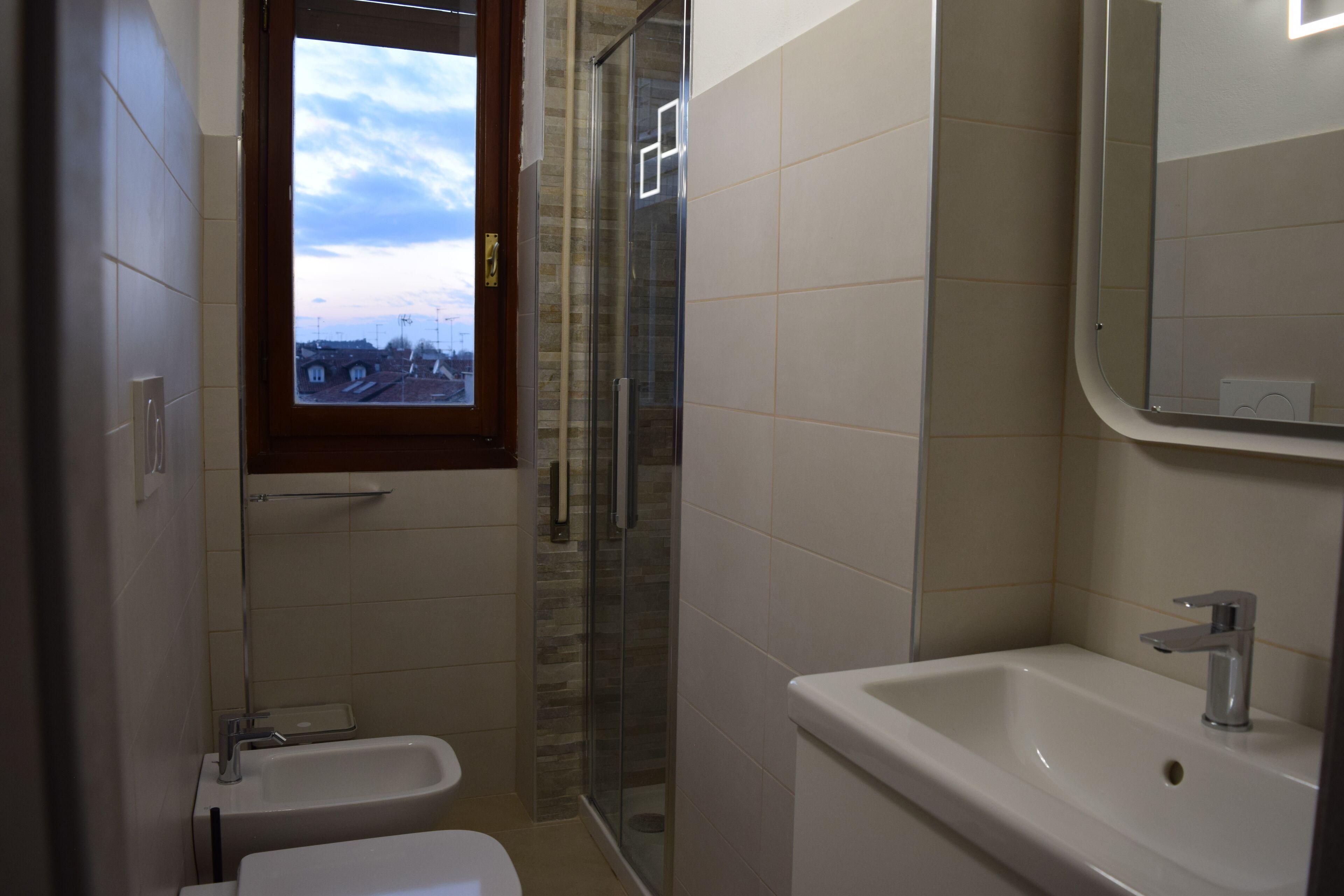Shower, hair dryer, bidet, towels