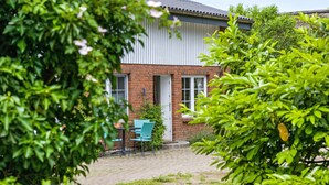 A brick building with a door and windows, surrounded by greenery. - Apartment '7' with Wi-Fi (Neuenkirchen)