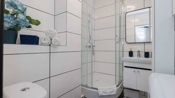 Regadera, secadora de cabello, toallas