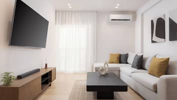 Glyfada Prime Residence | Living room | 50-inch Smart TV with satellite channels, Netflix, streaming services