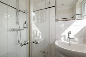 Shower, hair dryer, soap