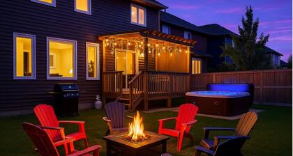 Outdoor Oasis-Hottub-BBQ-Firetable-AC-KingBd-85"TV