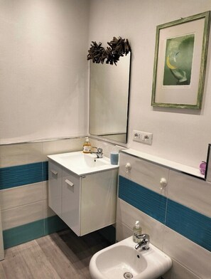 Séchoir à cheveux, serviettes fournies, savon, papier de toilette