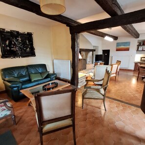 Televisión, chimenea y libros 