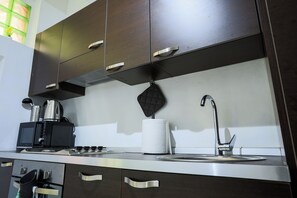 Fridge, microwave, dishwasher, coffee/tea maker