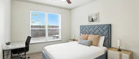 2 bedrooms, desk, iron/ironing board, travel cot