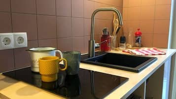 豪華開放式客房 | 私人廚房 | 電冰箱、微波爐、爐台、鍋具/餐盤/廚房用品
