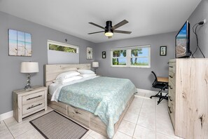 1 bedroom, desk, iron/ironing board, travel cot