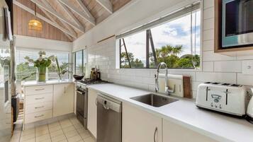 Fridge, microwave, dishwasher, coffee/tea maker