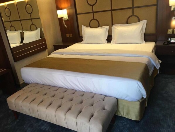 Premium bedding, desk, free WiFi, bed sheets