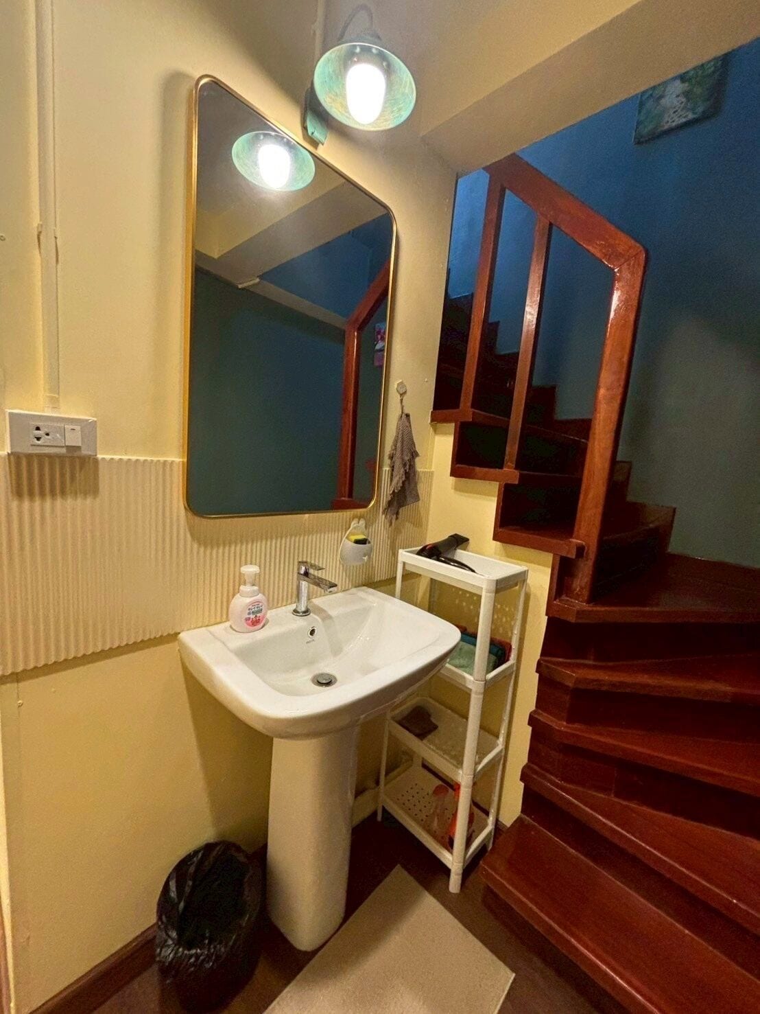 Secador de cabelo, toalhas de banho, sabonete, shampoo