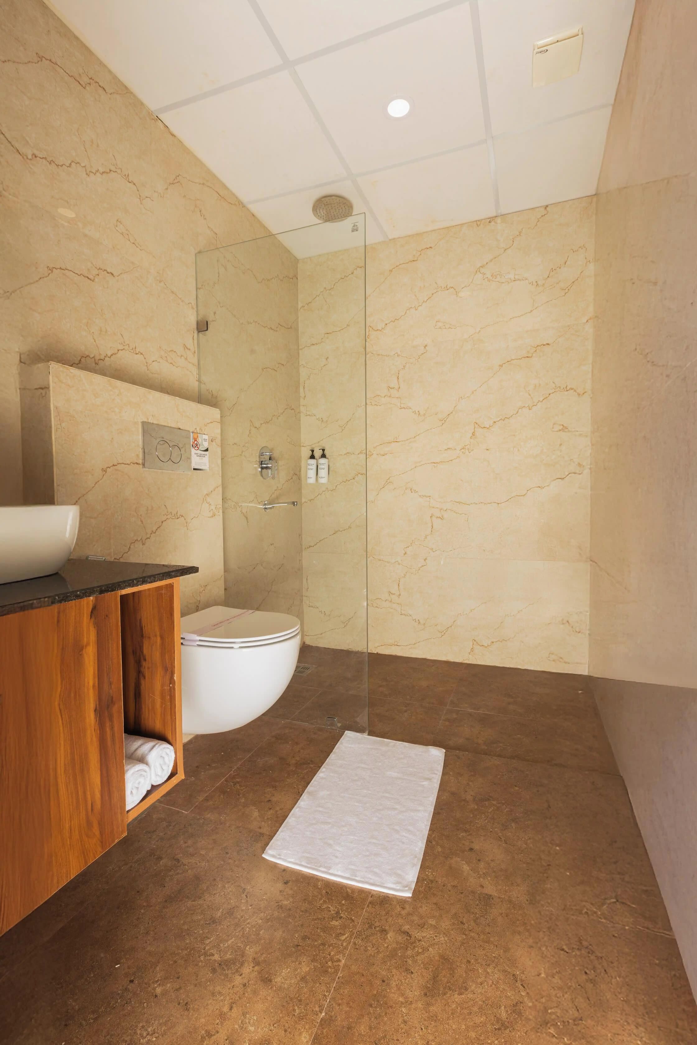Chambre Prestige double | Salle de bain | Douche, articles de toilette (gratuits), séchoir à cheveux