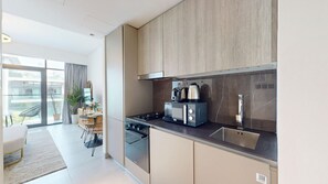 Microwave, stovetop, coffee/tea maker, toaster