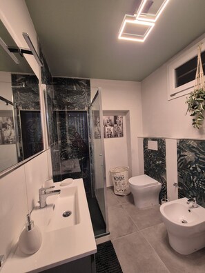 Shower, bidet, towels