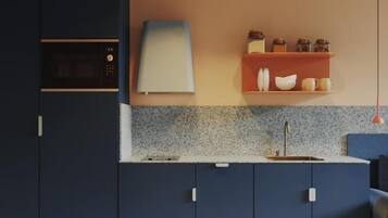 Comfort Apartment, 2 Bedrooms, City View | Private kitchen | Fridge, microwave, stovetop, toaster