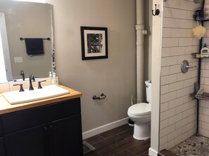 Hair dryer, towels, soap