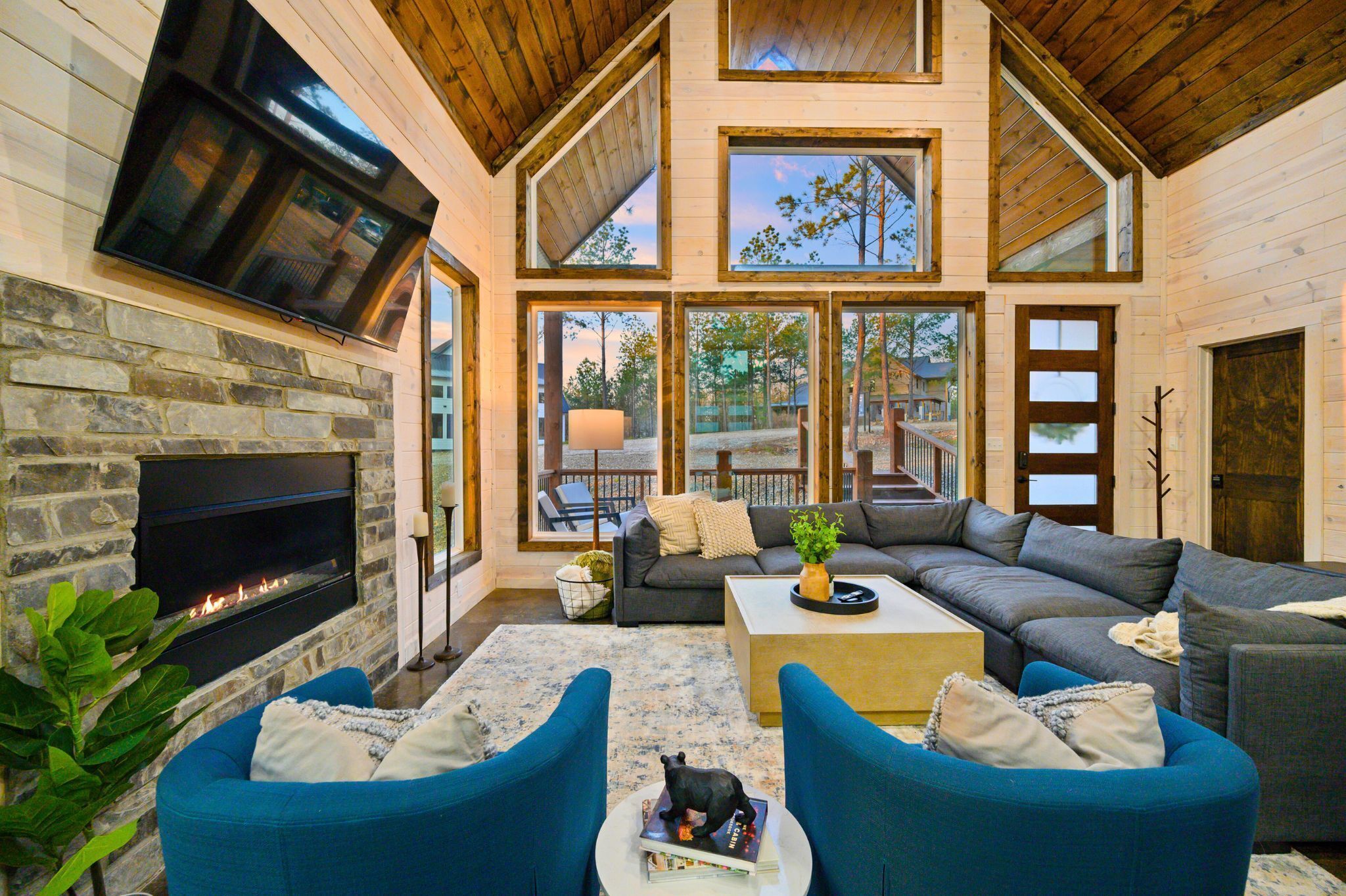 Smart TV, fireplace, video games, table football