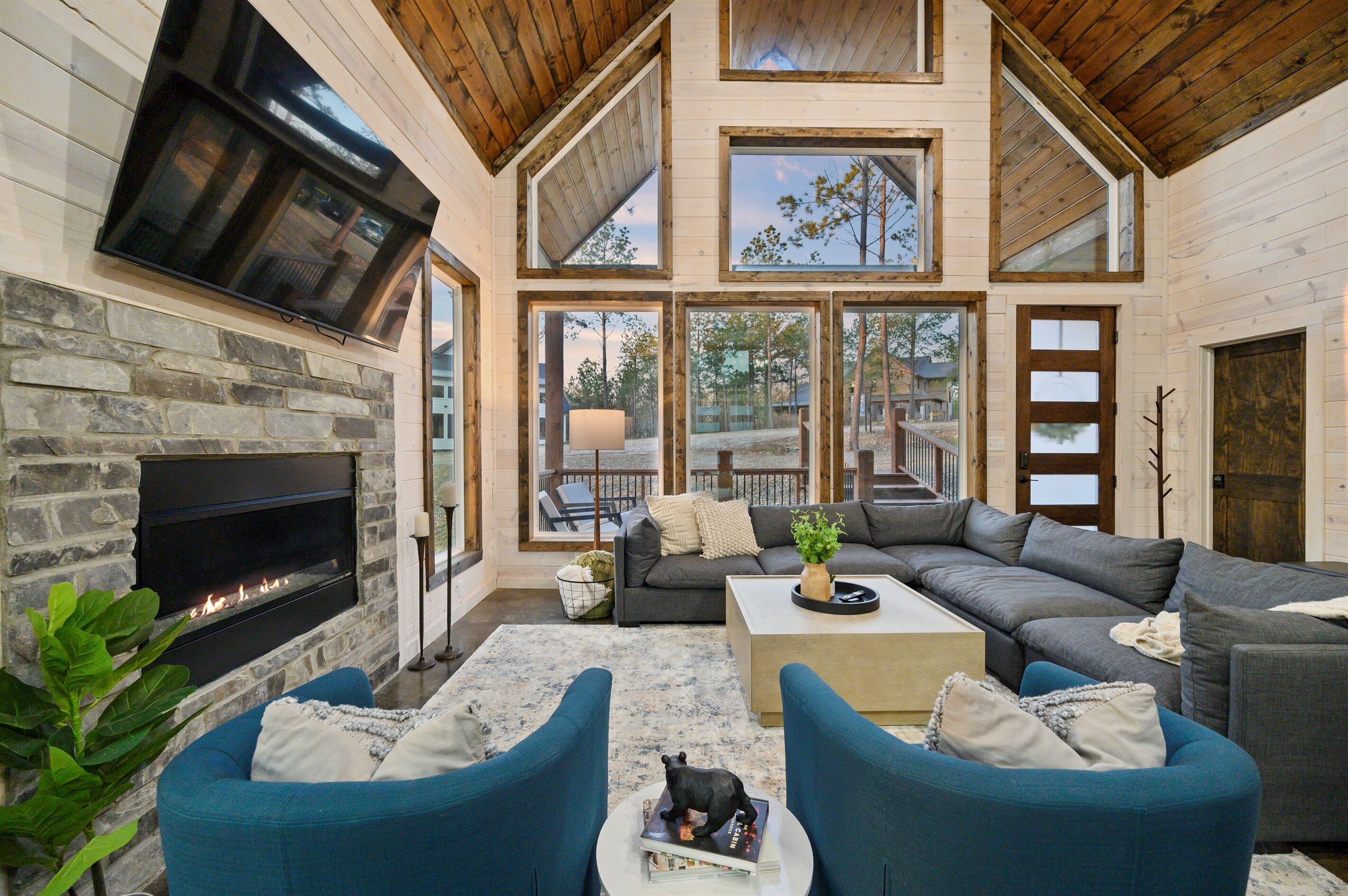 Smart TV, fireplace, video games, table football