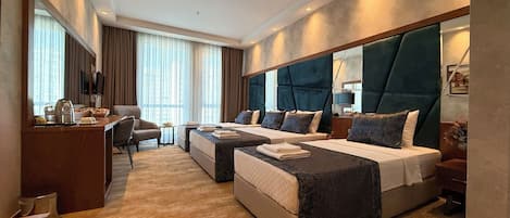 In-room safe, desk, laptop workspace, blackout curtains