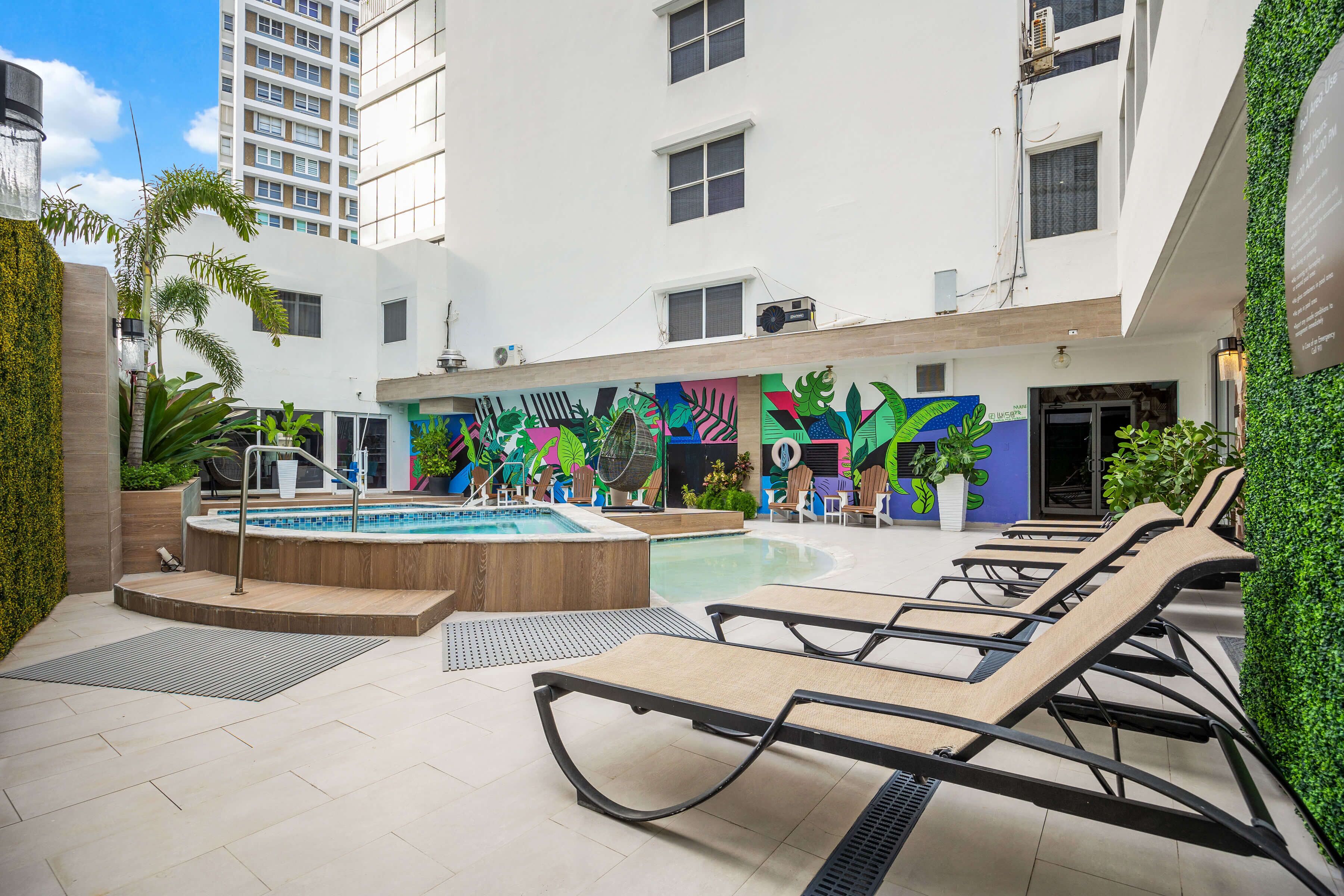Outdoor pool, sun loungers
