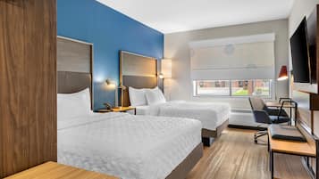 Desk, laptop workspace, free WiFi, bed sheets