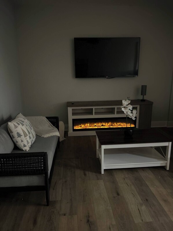TV, fireplace