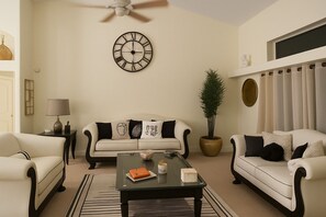 Smart TV, fireplace, video games, DVD player