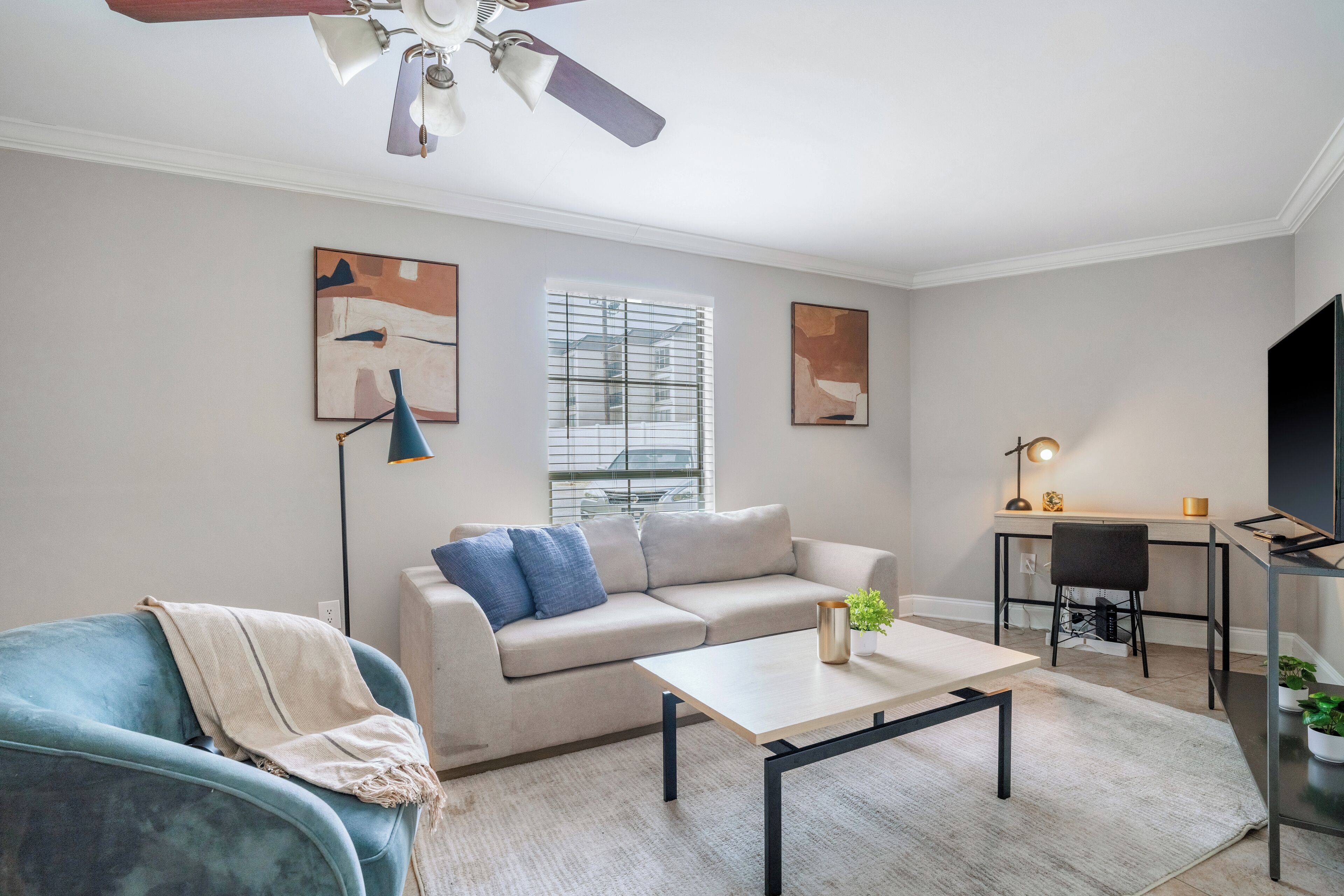 Apartment, 1 Bedroom | Living area | 50-inch TV with digital channels