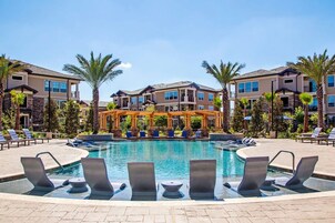 Outdoor pool, sun loungers