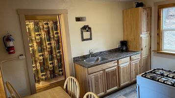 Fridge, microwave, coffee/tea maker, toaster