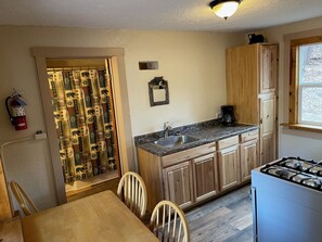 Fridge, microwave, coffee/tea maker, toaster