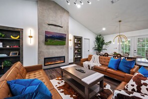 Smart TV, fireplace, video games, table football