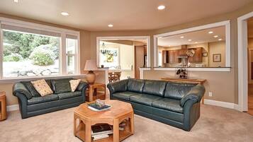 Smart TV, fireplace, DVD player, books