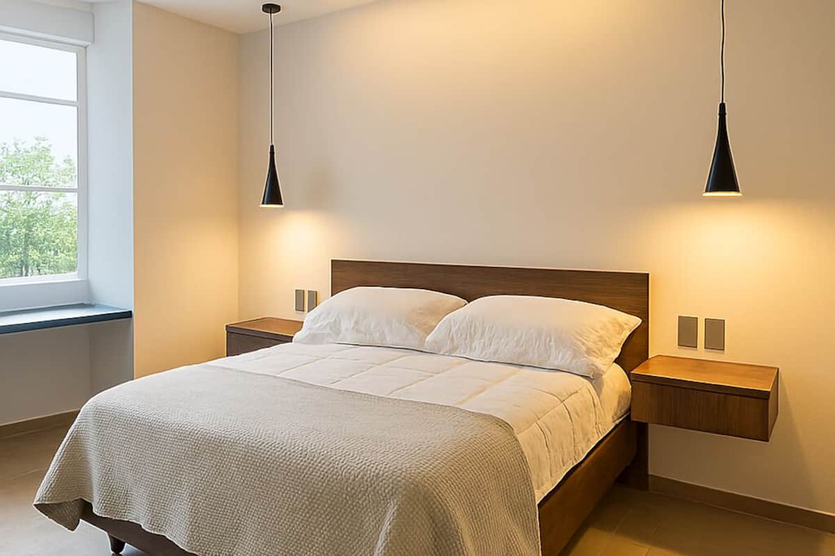 Habitación doble | Escritorio y espacio para trabajar con laptop