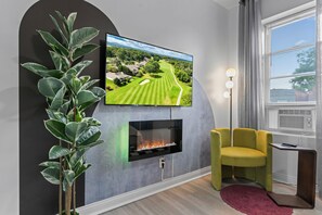 TV, fireplace