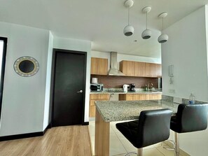 Microwave, stovetop, coffee/tea maker