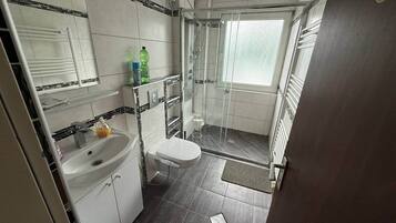 Shower, soap, toilet paper