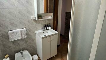 Douche, sĂšche-cheveux, bidet, serviettes fournies