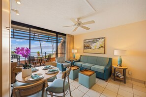 Classic Condo, 1 Bedroom, Lanai, Ocean View | Living area | 36-inch LCD TV with cable channels - Kuleana Club - 712 (Lahaina)